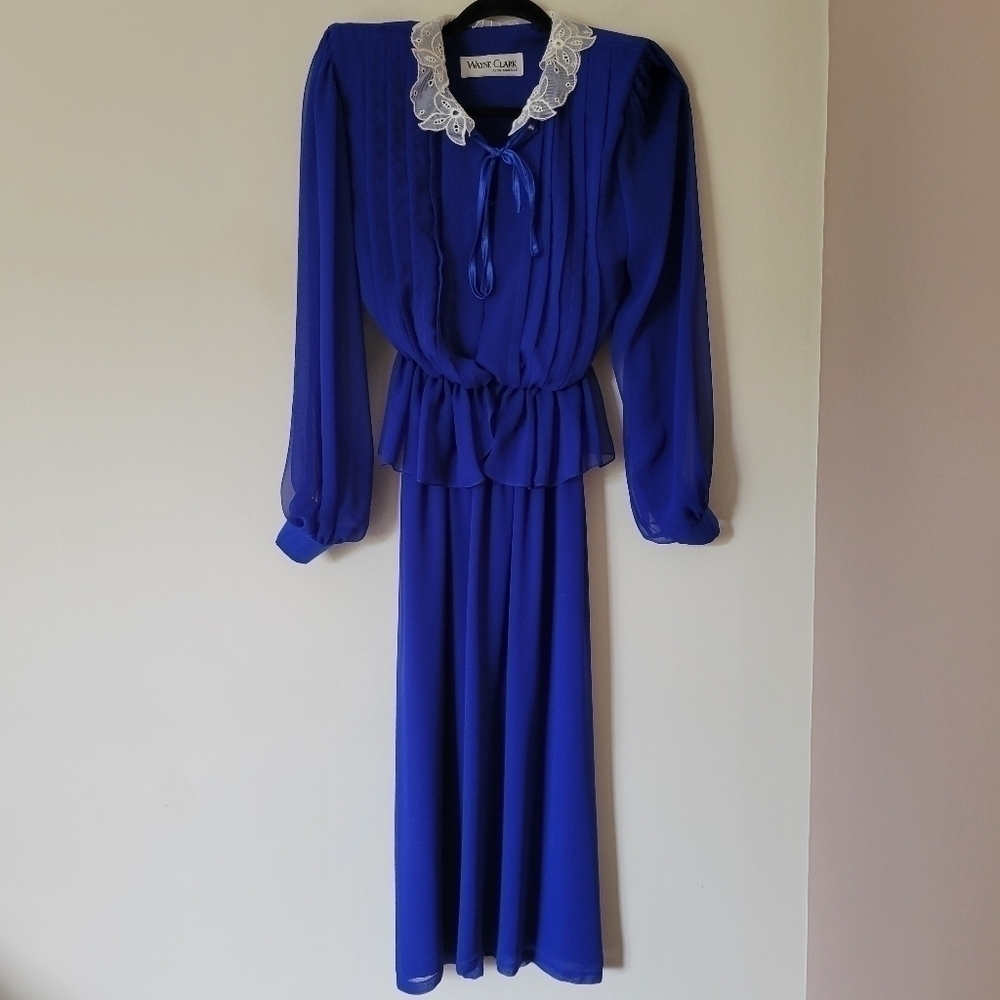 Vintage Wayne Clark 80s Glam Designer Midi Dress Set Balloon Sleeve Avant Garde